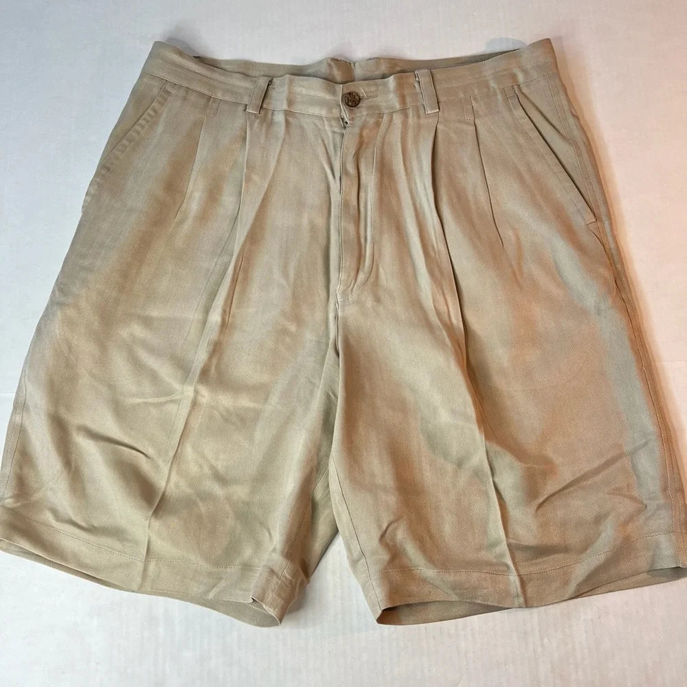 Caribbean Sz 34 Khaki 100% Silk Relaxed‎ Fit